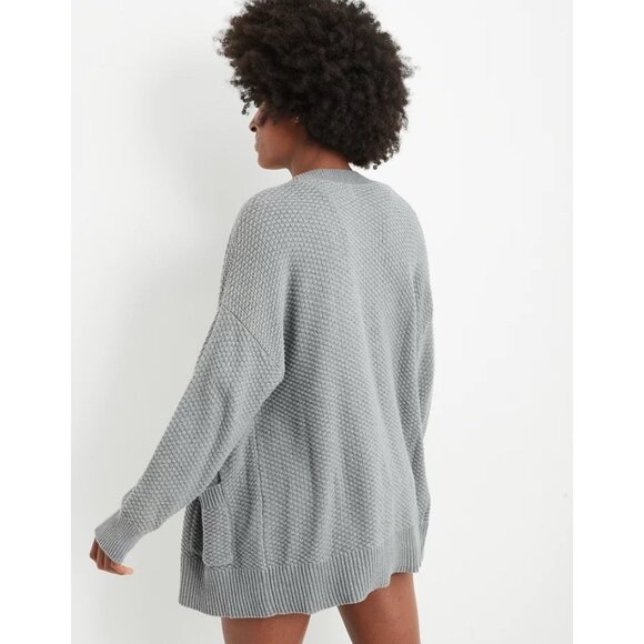 Aerie Varsity Cardigan Womens S Gray V-neck Grandpa Oversized Neutral Knit Comfy - Picture 2 of 7